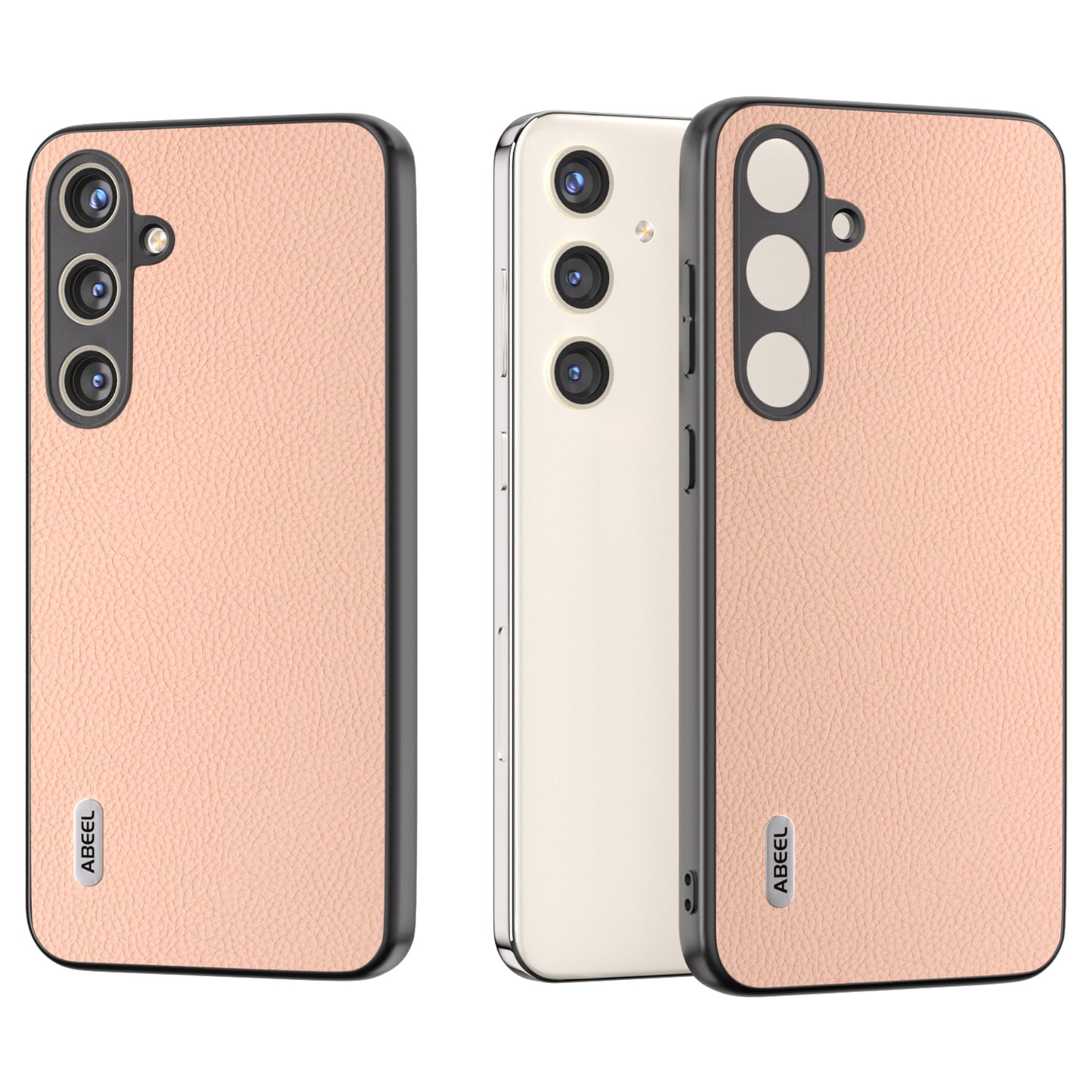 ABEEL For Samsung Galaxy S24 Cowhide Leather Case Soft TPU Hard PC Hybrid Phone Cover - Pink