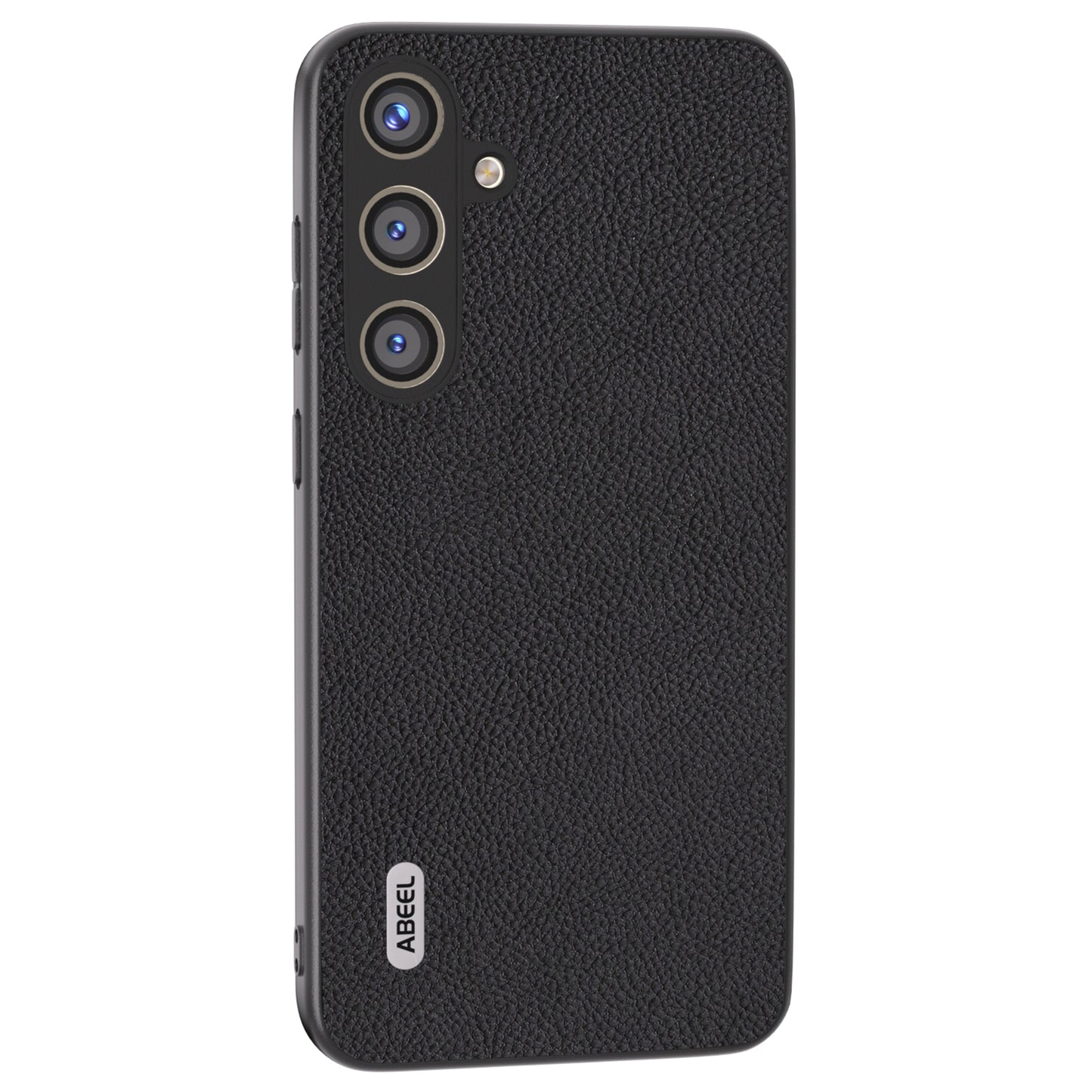 ABEEL For Samsung Galaxy S24 Cowhide Leather Case Soft TPU Hard PC Hybrid Phone Cover - Black