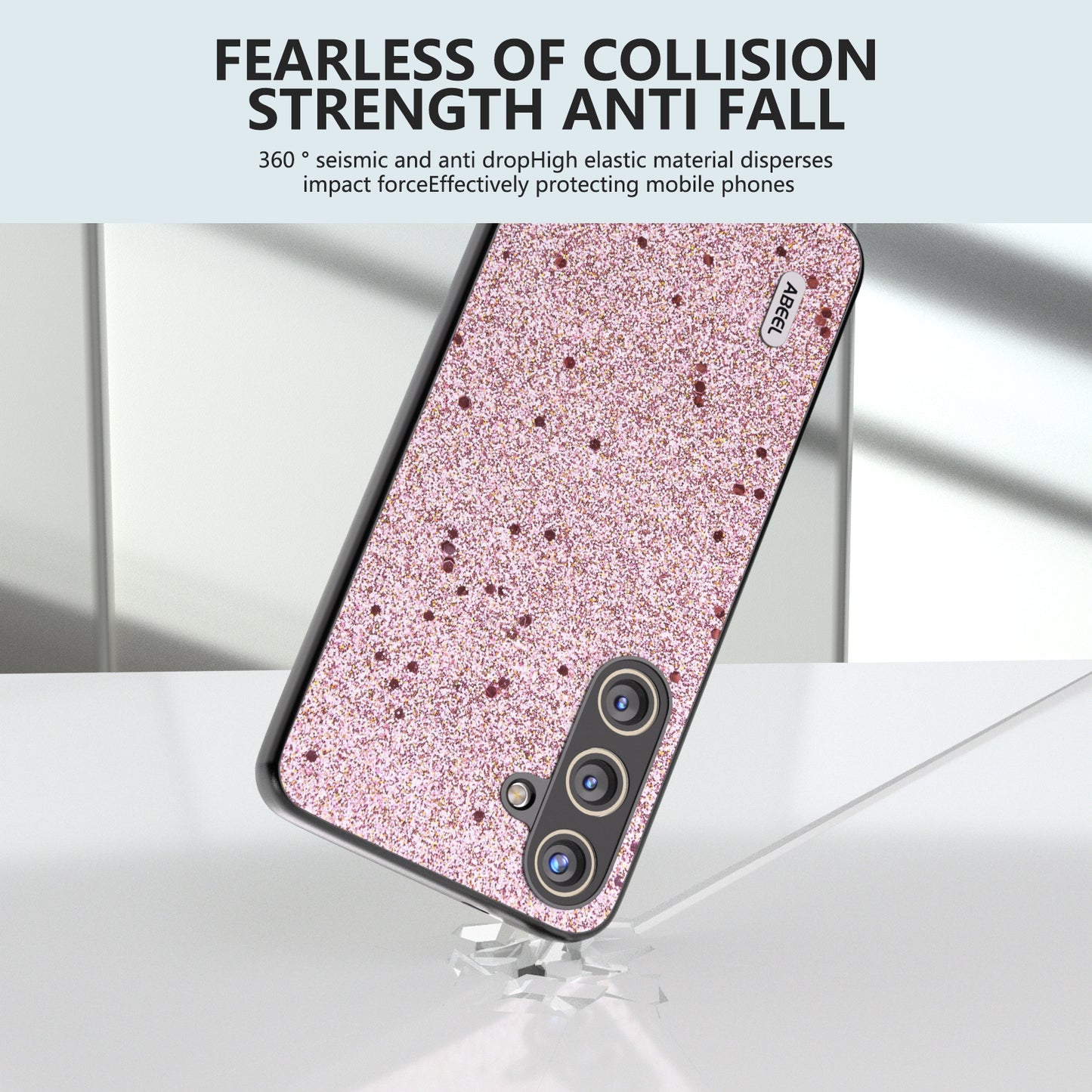 ABEEL For Samsung Galaxy S24 Phone Case Glitter PU Leather Coated TPU+PC Cover - Pink