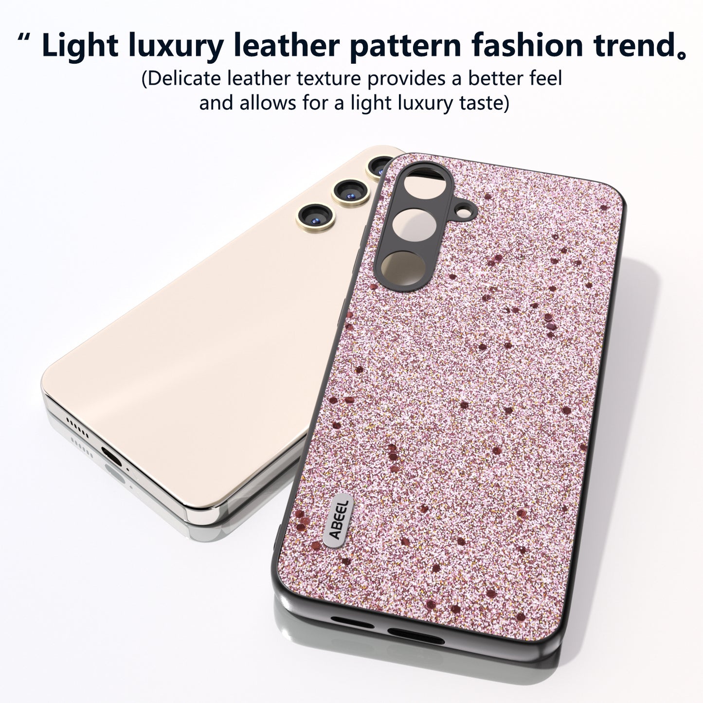ABEEL For Samsung Galaxy S24 Phone Case Glitter PU Leather Coated TPU+PC Cover - Pink
