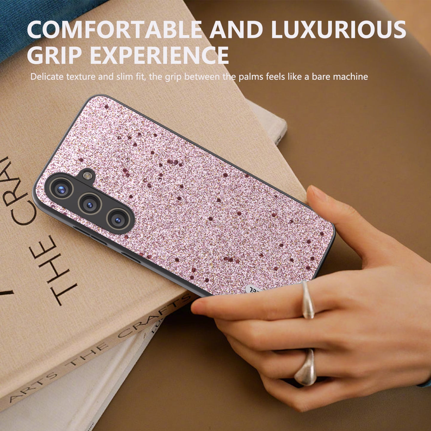 ABEEL For Samsung Galaxy S24 Phone Case Glitter PU Leather Coated TPU+PC Cover - Pink