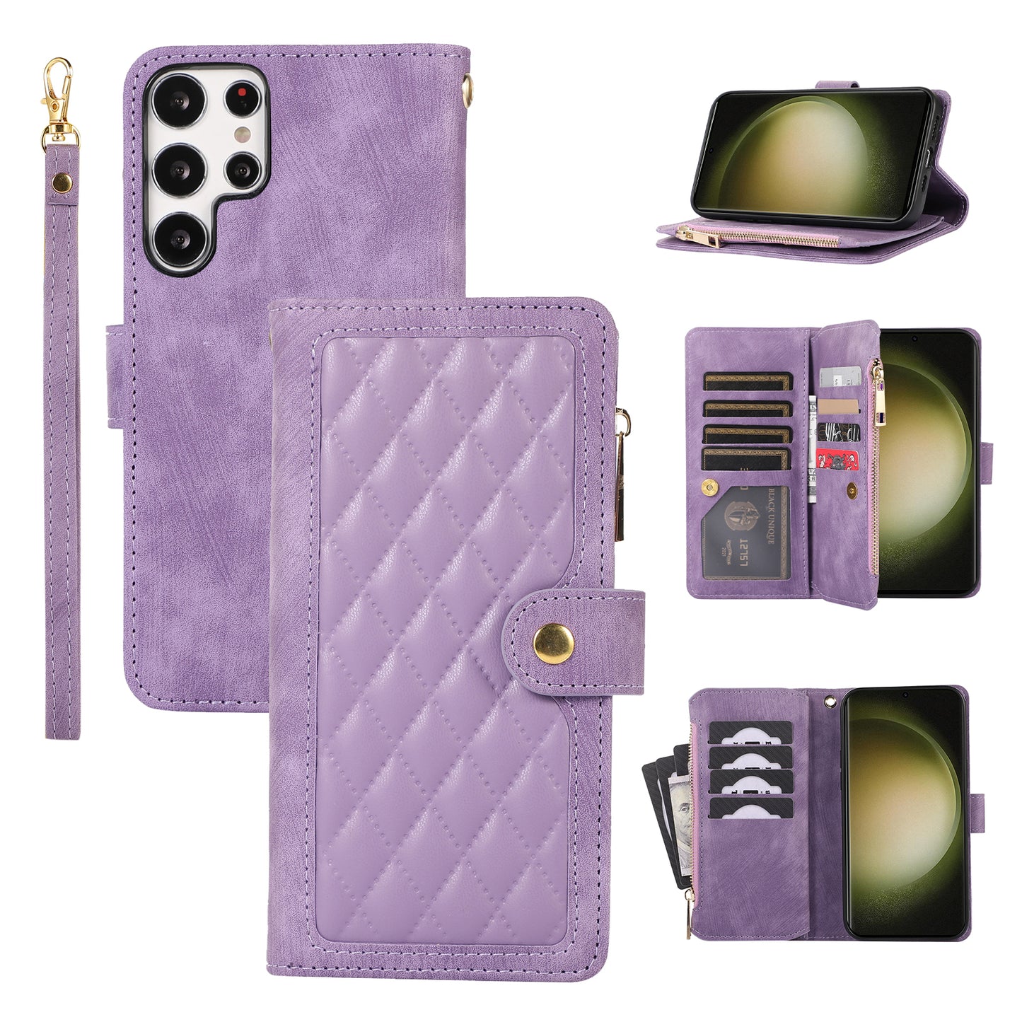 For Samsung Galaxy S24 Ultra Phone Case Rhombus Wallet Purse Handbag Leather Cover - Purple