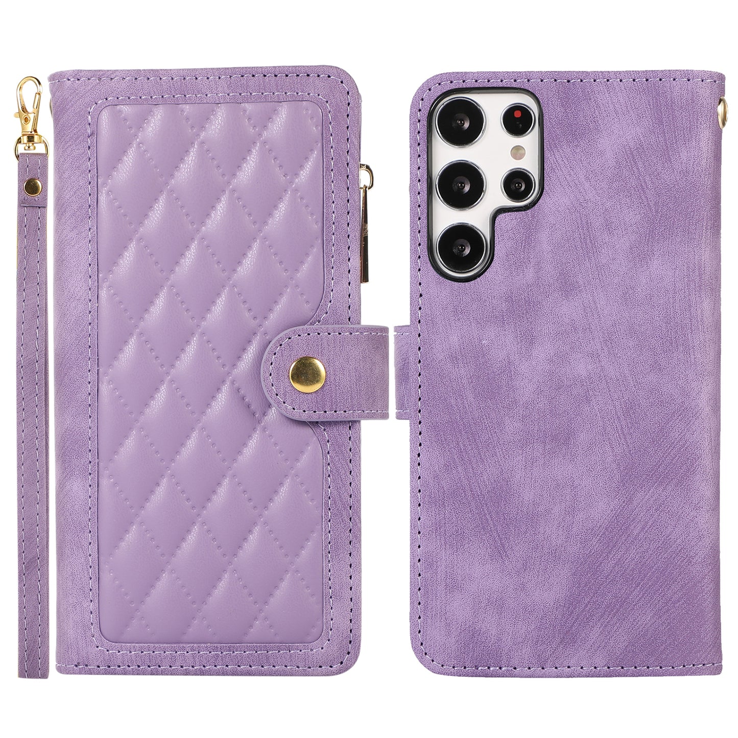 For Samsung Galaxy S24 Ultra Phone Case Rhombus Wallet Purse Handbag Leather Cover - Purple