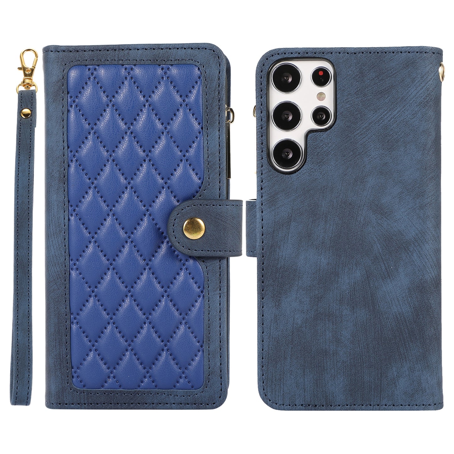 For Samsung Galaxy S24 Ultra Phone Case Rhombus Wallet Purse Handbag Leather Cover - Blue