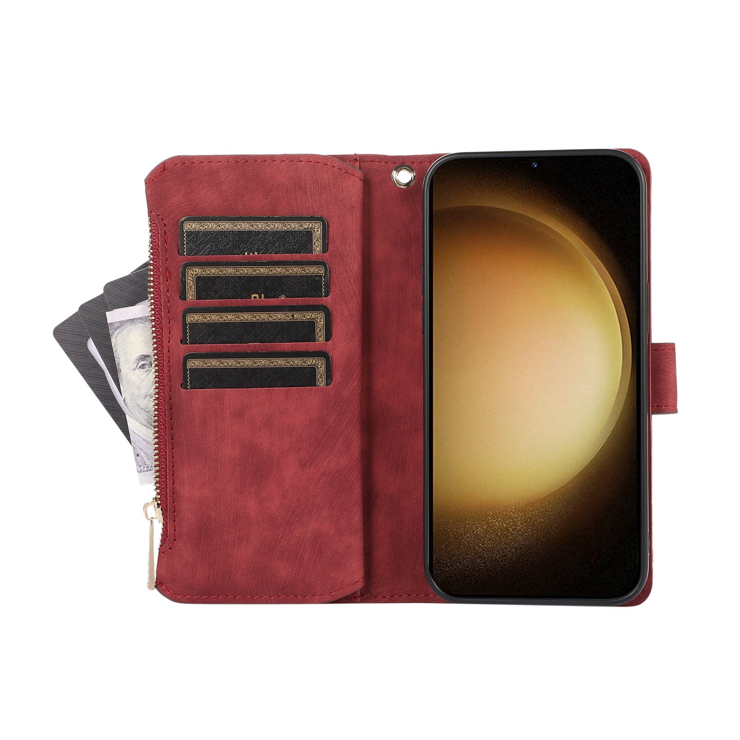 For Samsung Galaxy S24+ Wallet Case PU Leather Card Slot Cash Pocket Stand Phone Cover - Red
