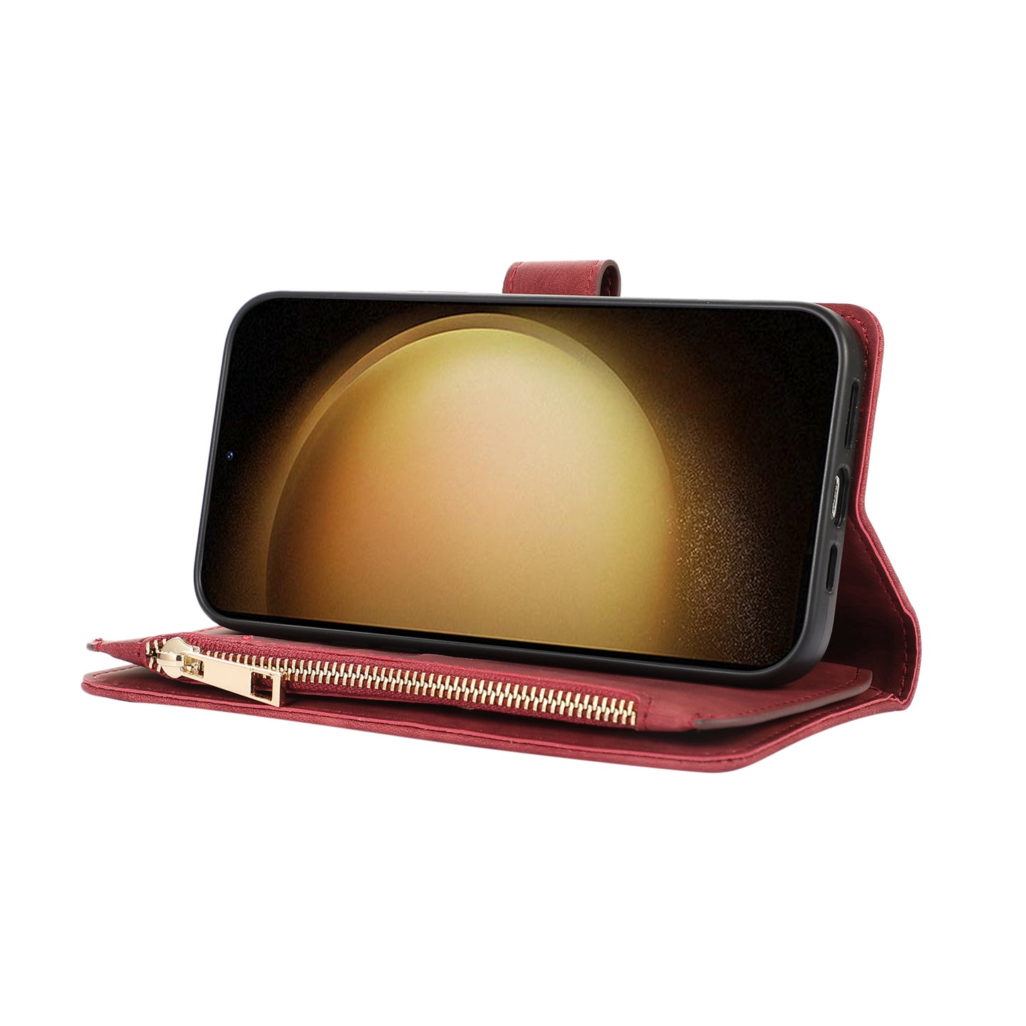 For Samsung Galaxy S24+ Wallet Case PU Leather Card Slot Cash Pocket Stand Phone Cover - Red