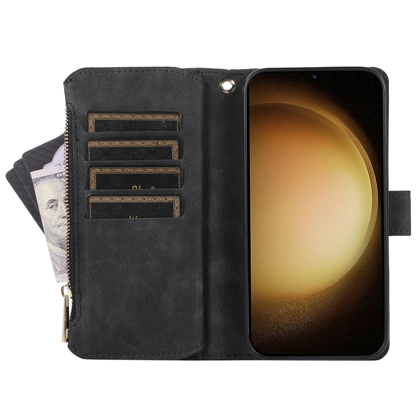 For Samsung Galaxy S24+ Wallet Case PU Leather Card Slot Cash Pocket Stand Phone Cover - Black