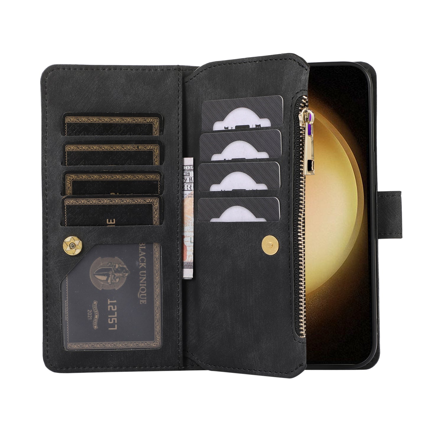 For Samsung Galaxy S24+ Wallet Case PU Leather Card Slot Cash Pocket Stand Phone Cover - Black