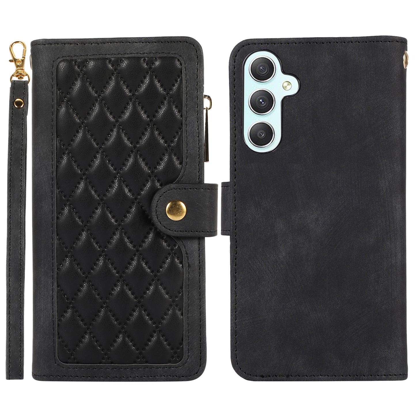 For Samsung Galaxy S24+ Wallet Case PU Leather Card Slot Cash Pocket Stand Phone Cover - Black