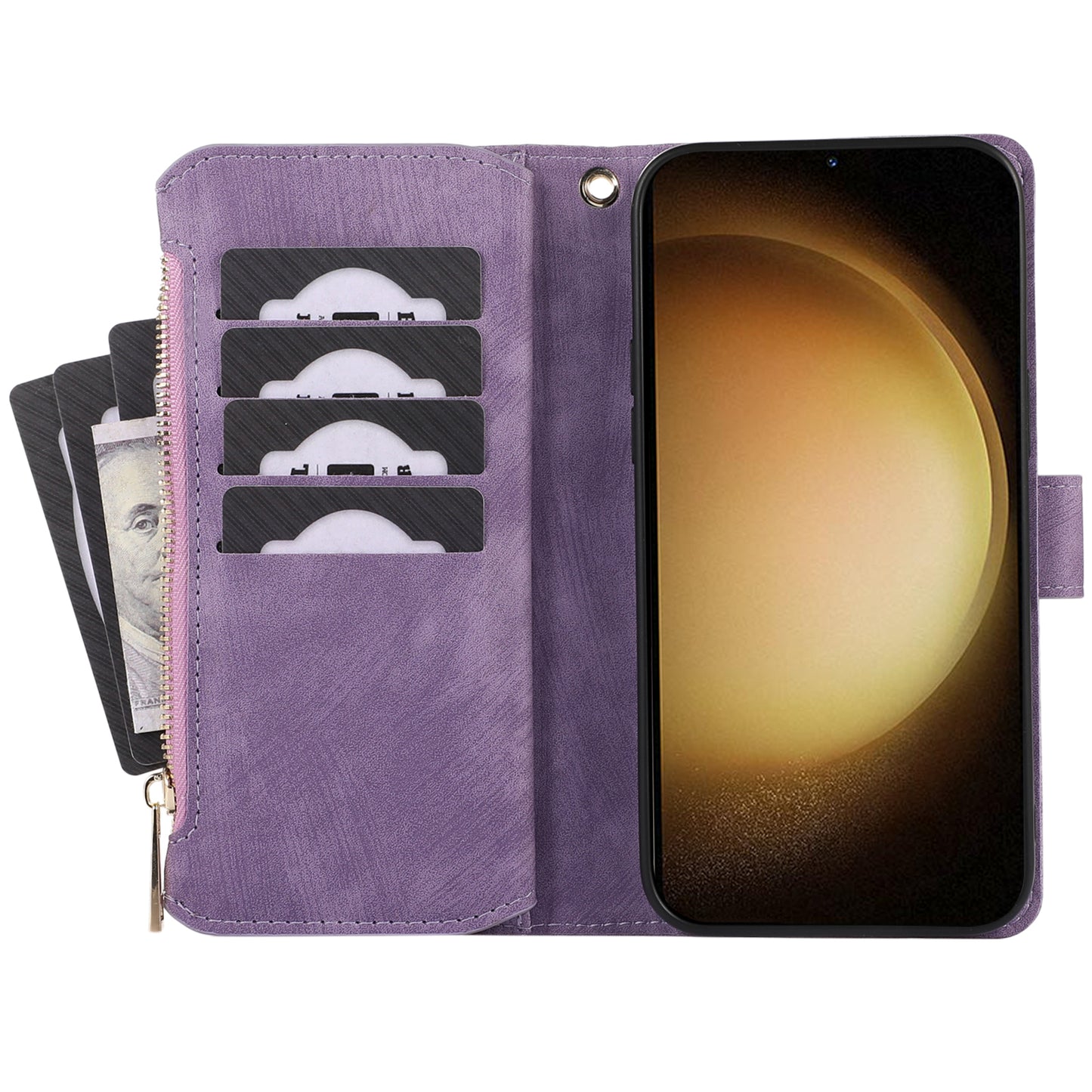 For Samsung Galaxy S24+ Wallet Case PU Leather Card Slot Cash Pocket Stand Phone Cover - Purple