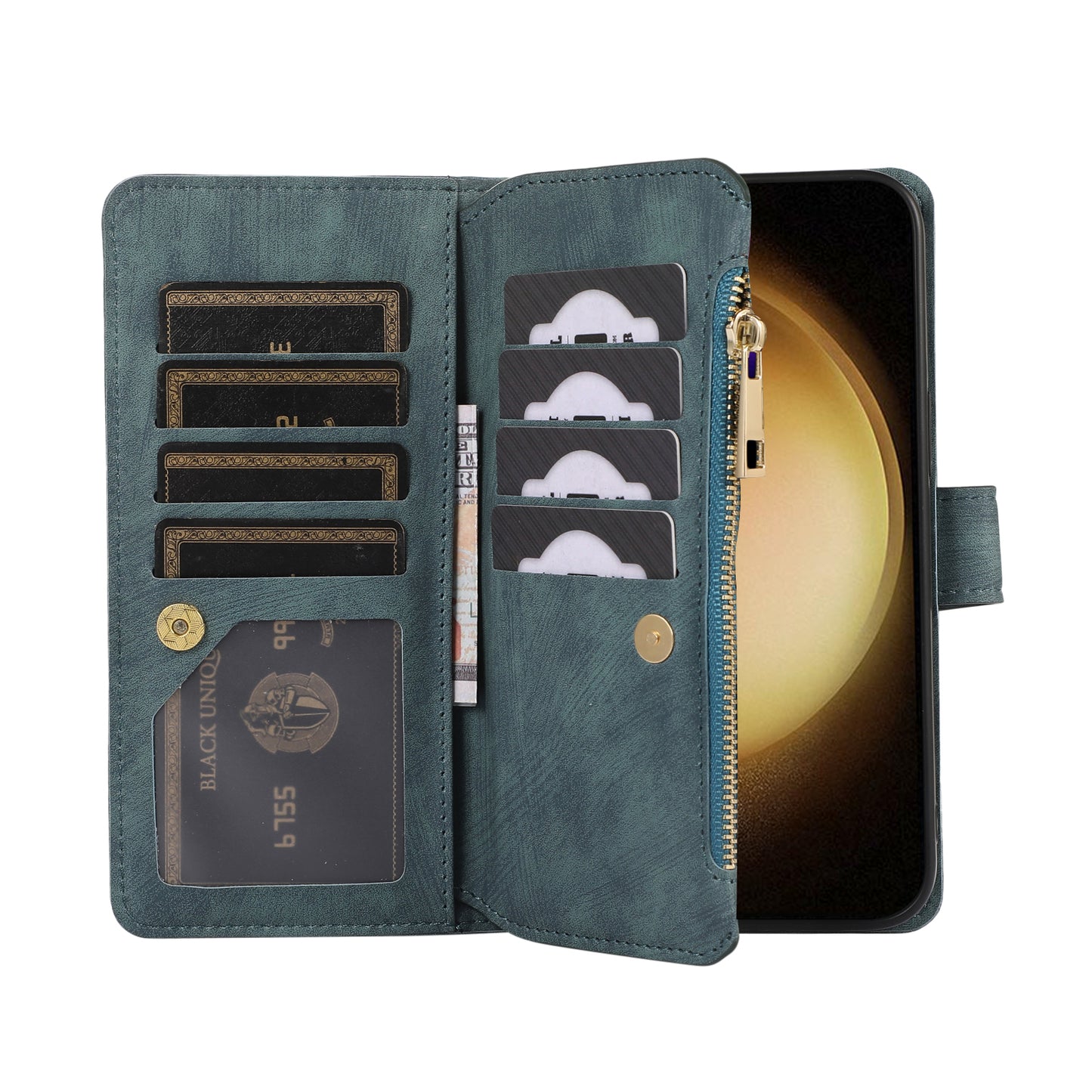 For Samsung Galaxy S24+ Wallet Case PU Leather Card Slot Cash Pocket Stand Phone Cover - Green