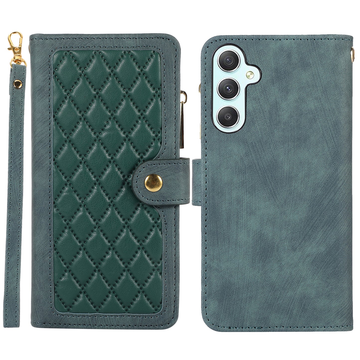 For Samsung Galaxy S24+ Wallet Case PU Leather Card Slot Cash Pocket Stand Phone Cover - Green