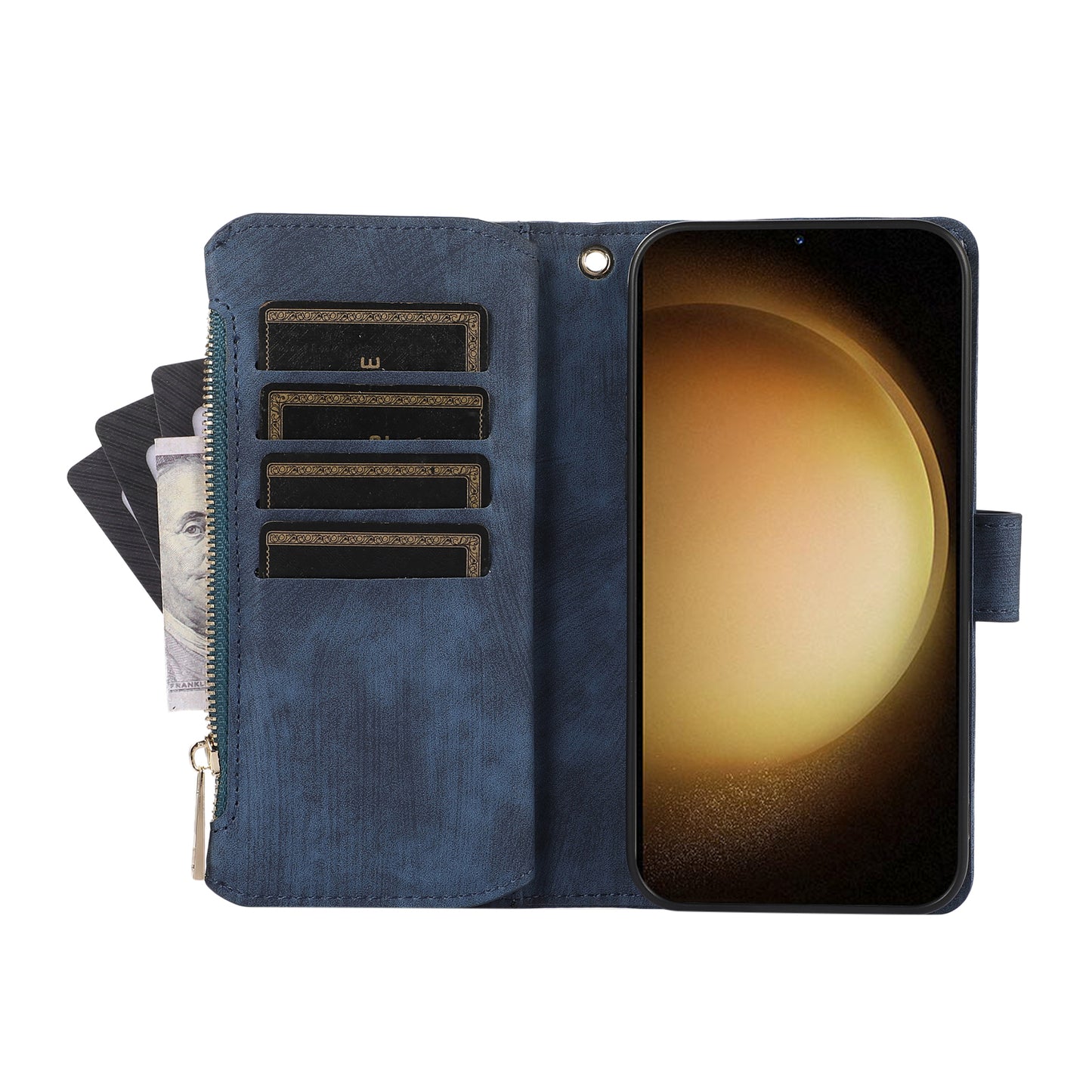 For Samsung Galaxy S24+ Wallet Case PU Leather Card Slot Cash Pocket Stand Phone Cover - Blue