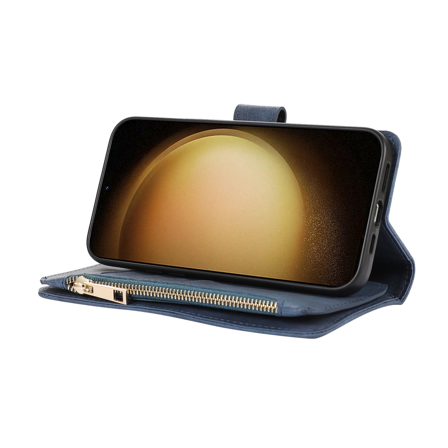 For Samsung Galaxy S24+ Wallet Case PU Leather Card Slot Cash Pocket Stand Phone Cover - Blue
