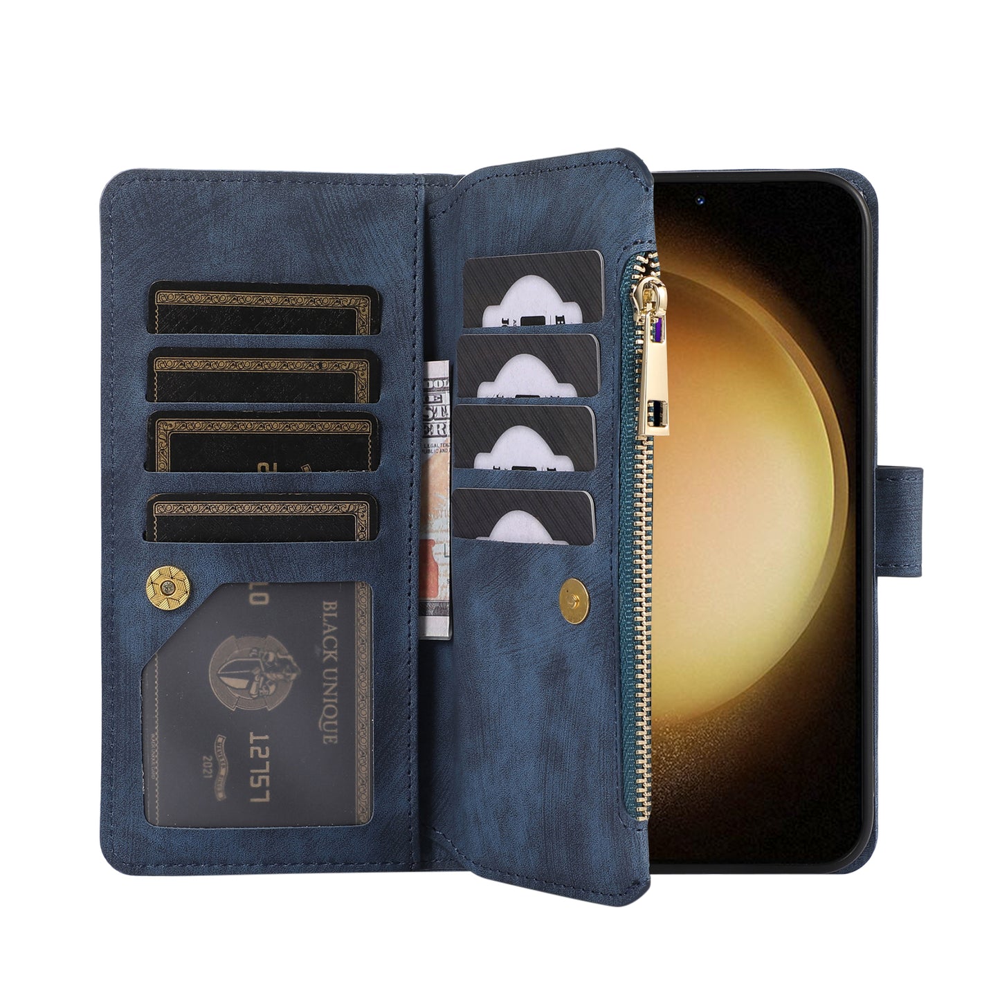 For Samsung Galaxy S24+ Wallet Case PU Leather Card Slot Cash Pocket Stand Phone Cover - Blue