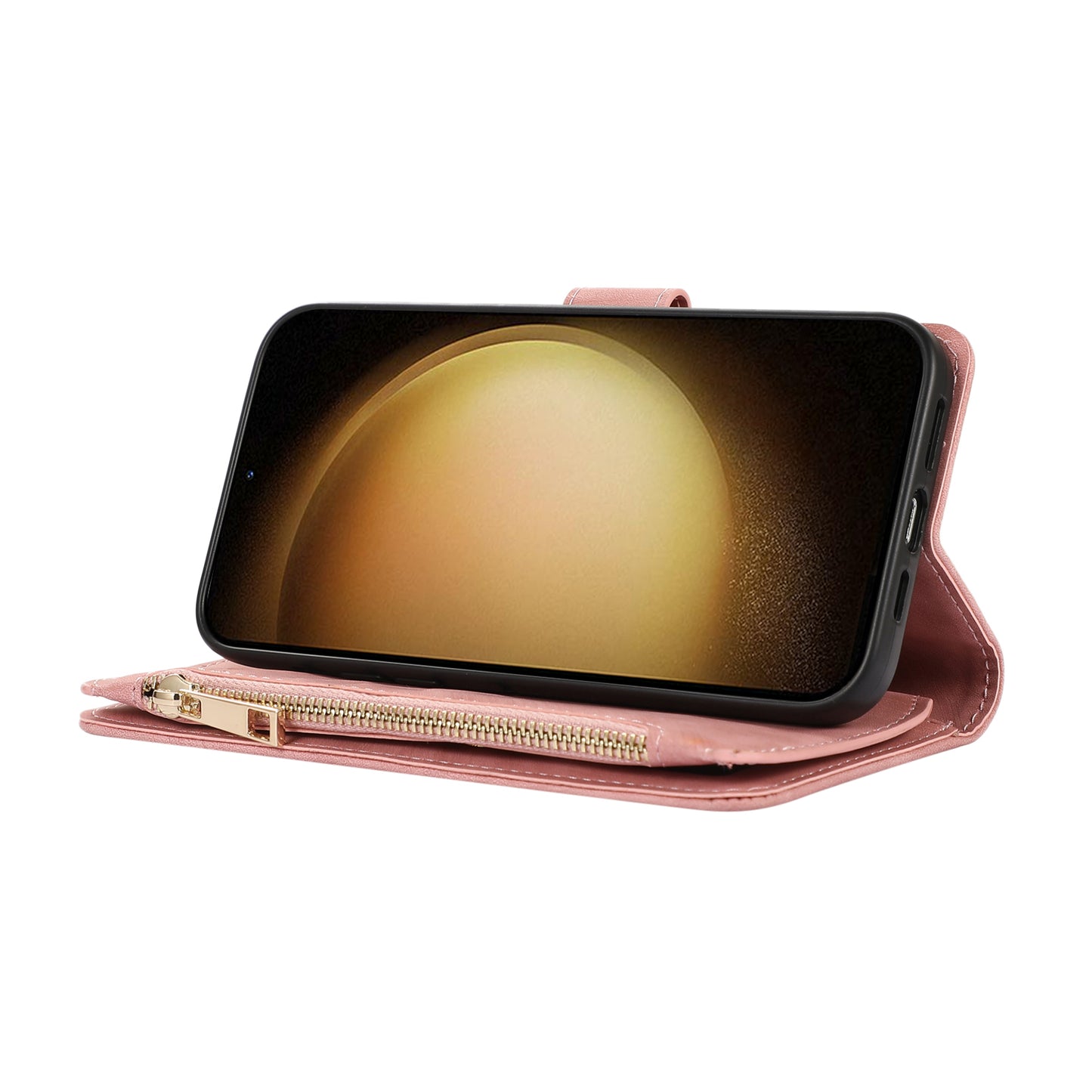 For Samsung Galaxy S24 Rhombus Leather Case Stand Card Slots Phone Cover - Rose Gold
