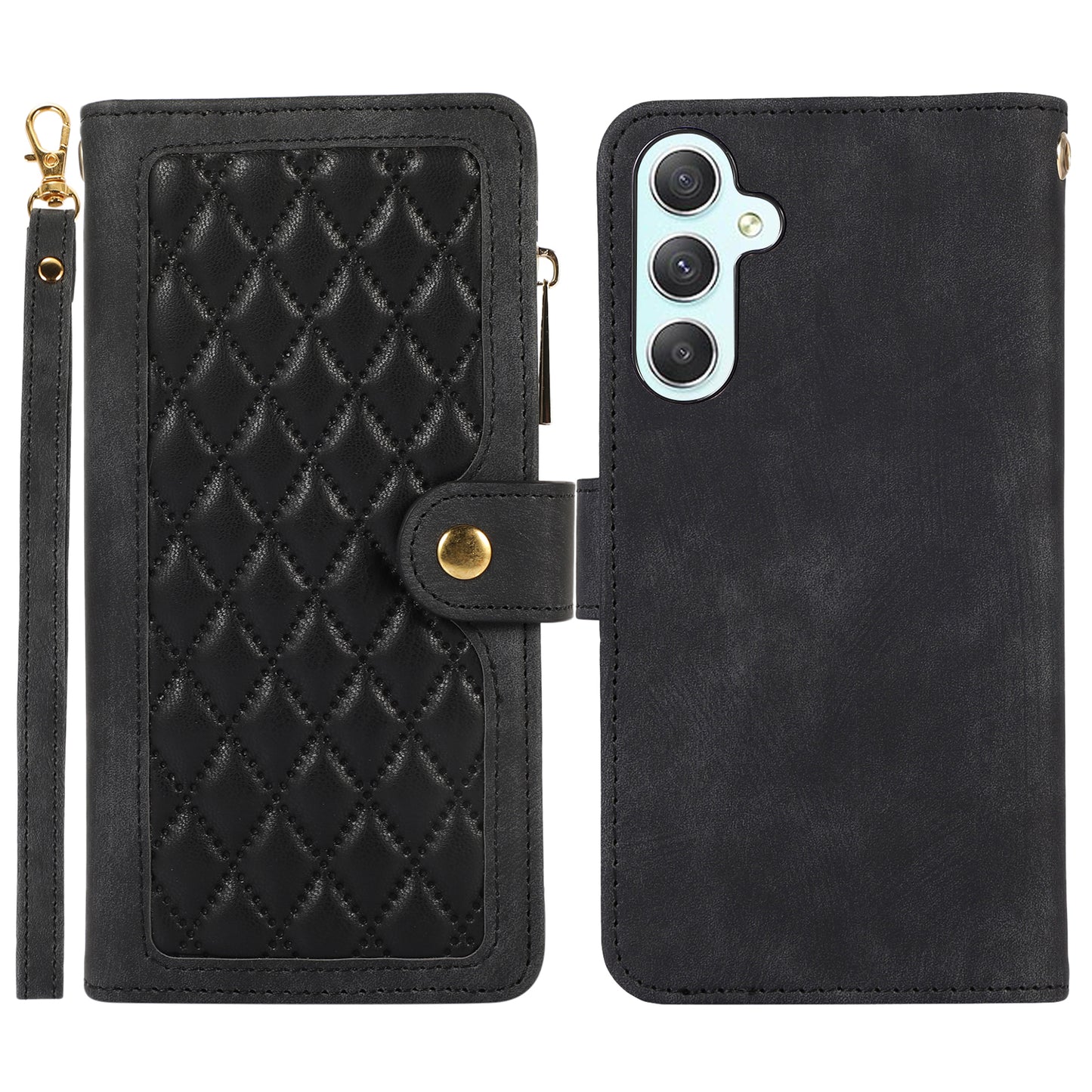 For Samsung Galaxy S24 Rhombus Leather Case Stand Card Slots Phone Cover - Black