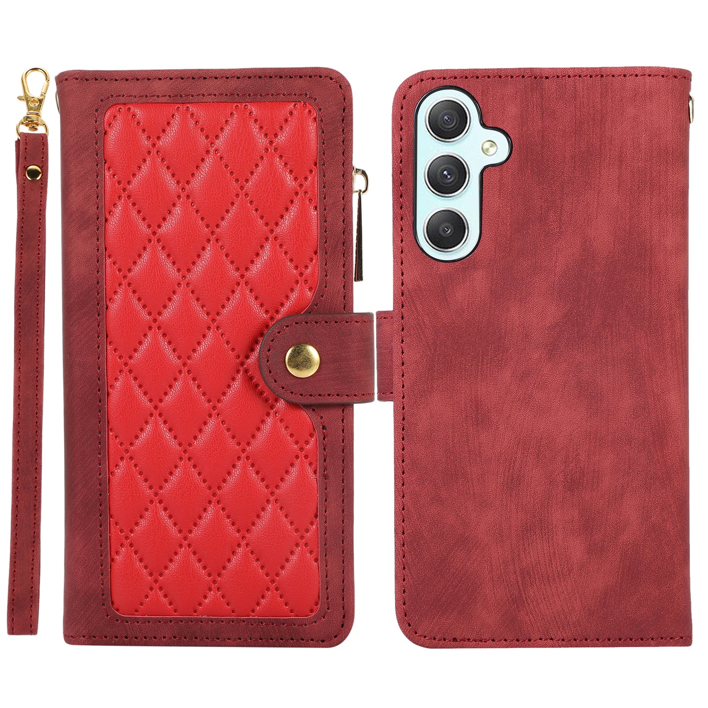 For Samsung Galaxy S24 Rhombus Leather Case Stand Card Slots Phone Cover - Red