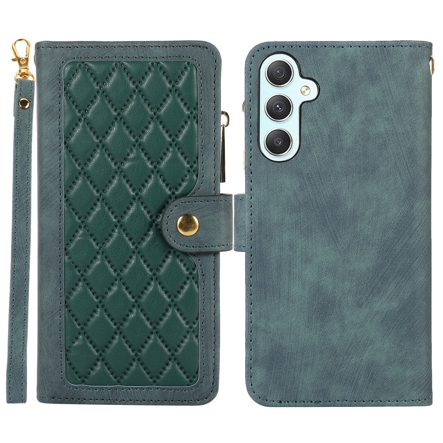 For Samsung Galaxy S24 Rhombus Leather Case Stand Card Slots Phone Cover - Green