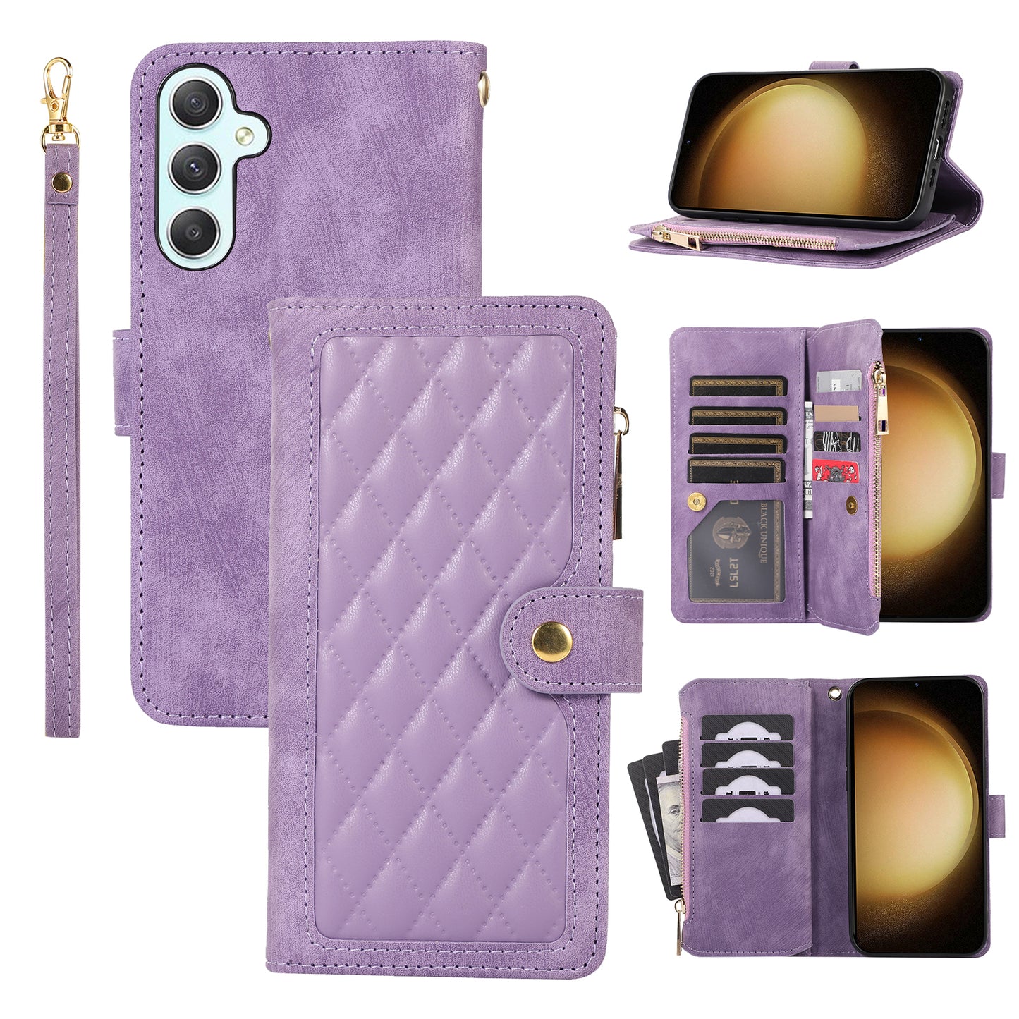 For Samsung Galaxy S24 Rhombus Leather Case Stand Card Slots Phone Cover - Purple