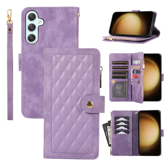 For Samsung Galaxy S24 Rhombus Leather Case Stand Card Slots Phone Cover - Purple