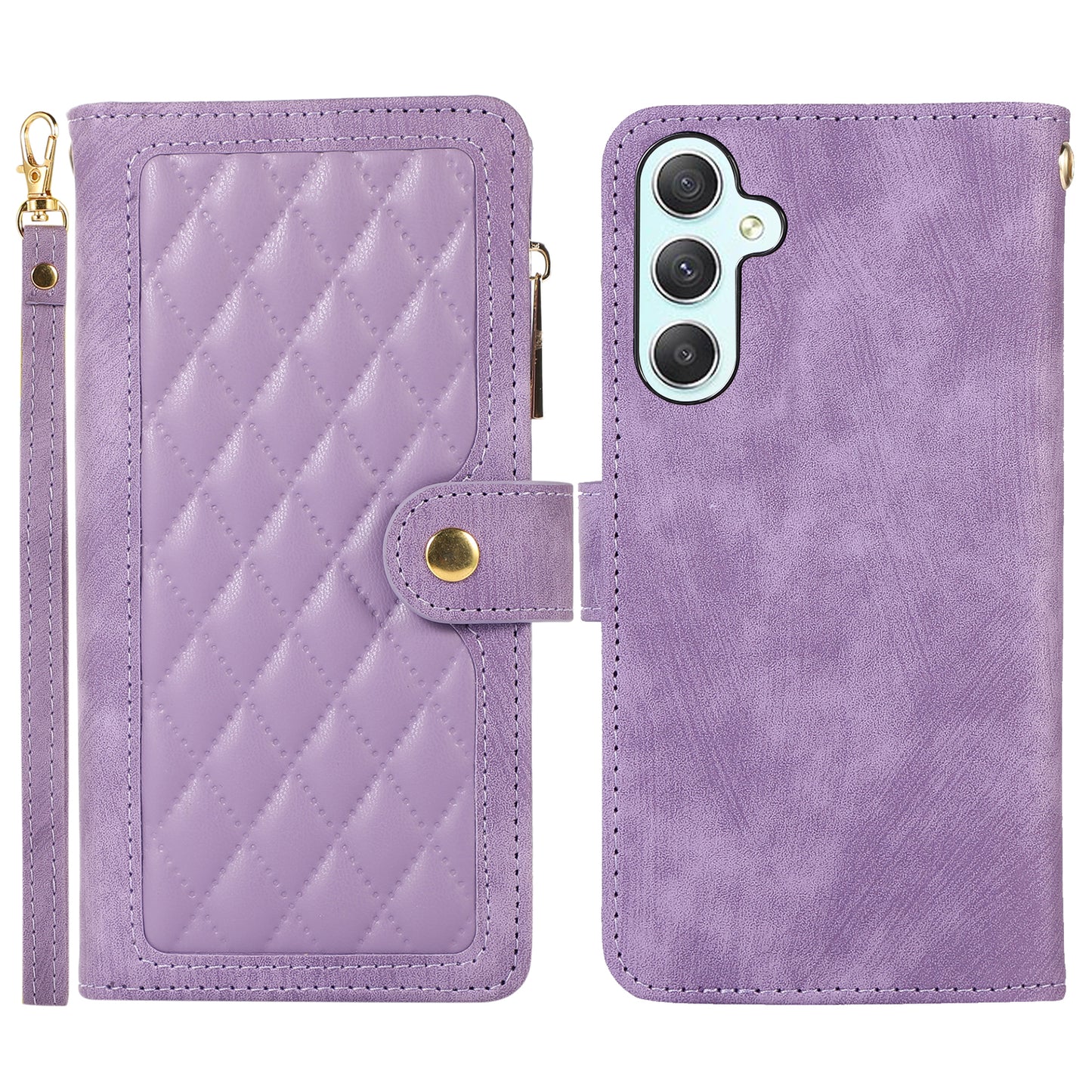 For Samsung Galaxy S24 Rhombus Leather Case Stand Card Slots Phone Cover - Purple