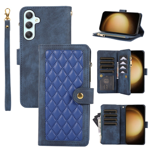 For Samsung Galaxy S24 Rhombus Leather Case Stand Card Slots Phone Cover - Blue