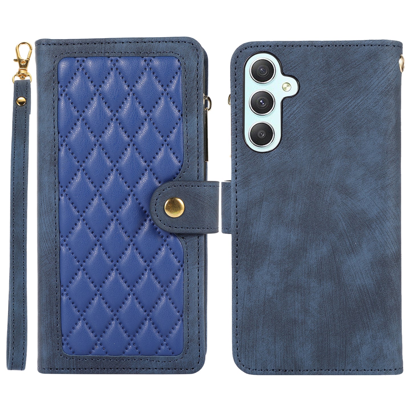 For Samsung Galaxy S24 Rhombus Leather Case Stand Card Slots Phone Cover - Blue