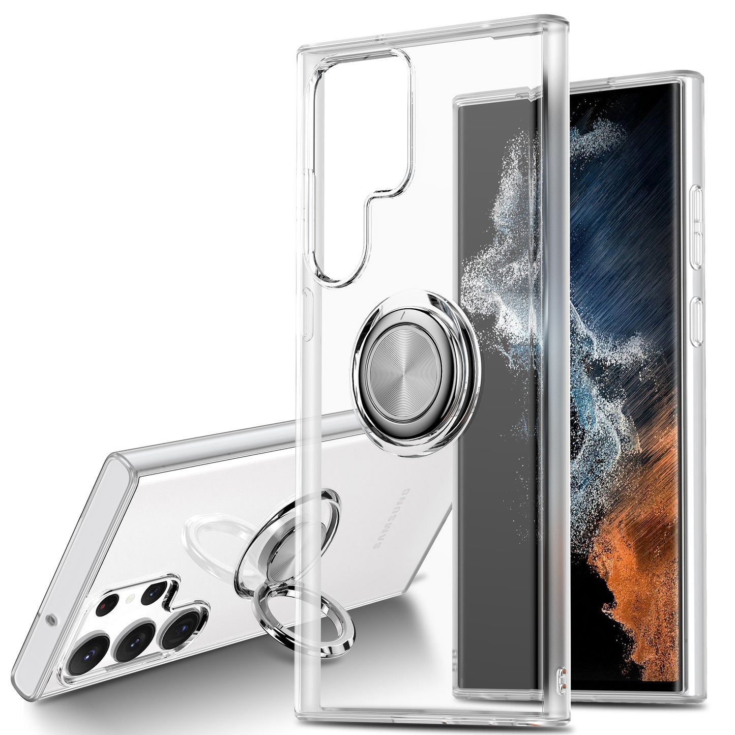 For Samsung Galaxy S24 Ultra TPU Clear Phone Case with Ring Holder Kickstand