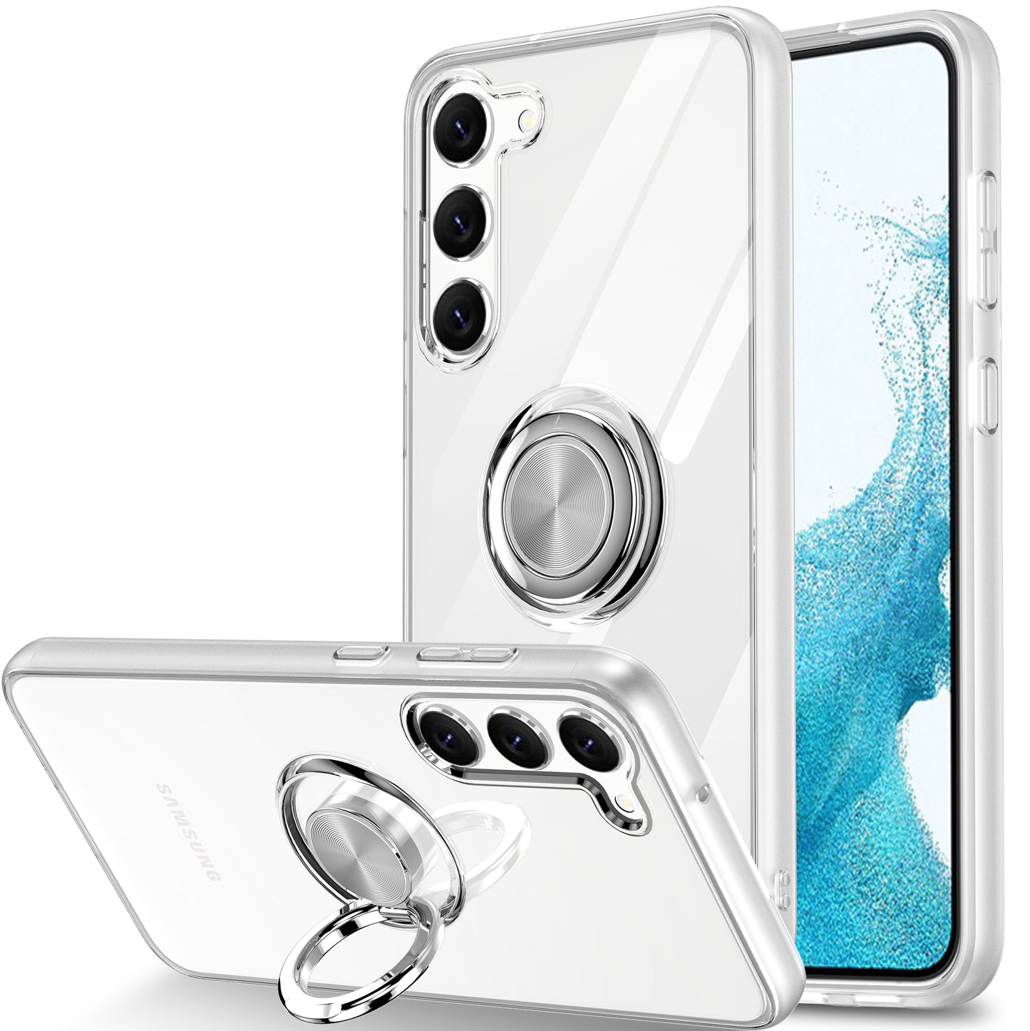 For Samsung Galaxy S24 Phone Case Kickstand Clear TPU Cover Support Car Mount
