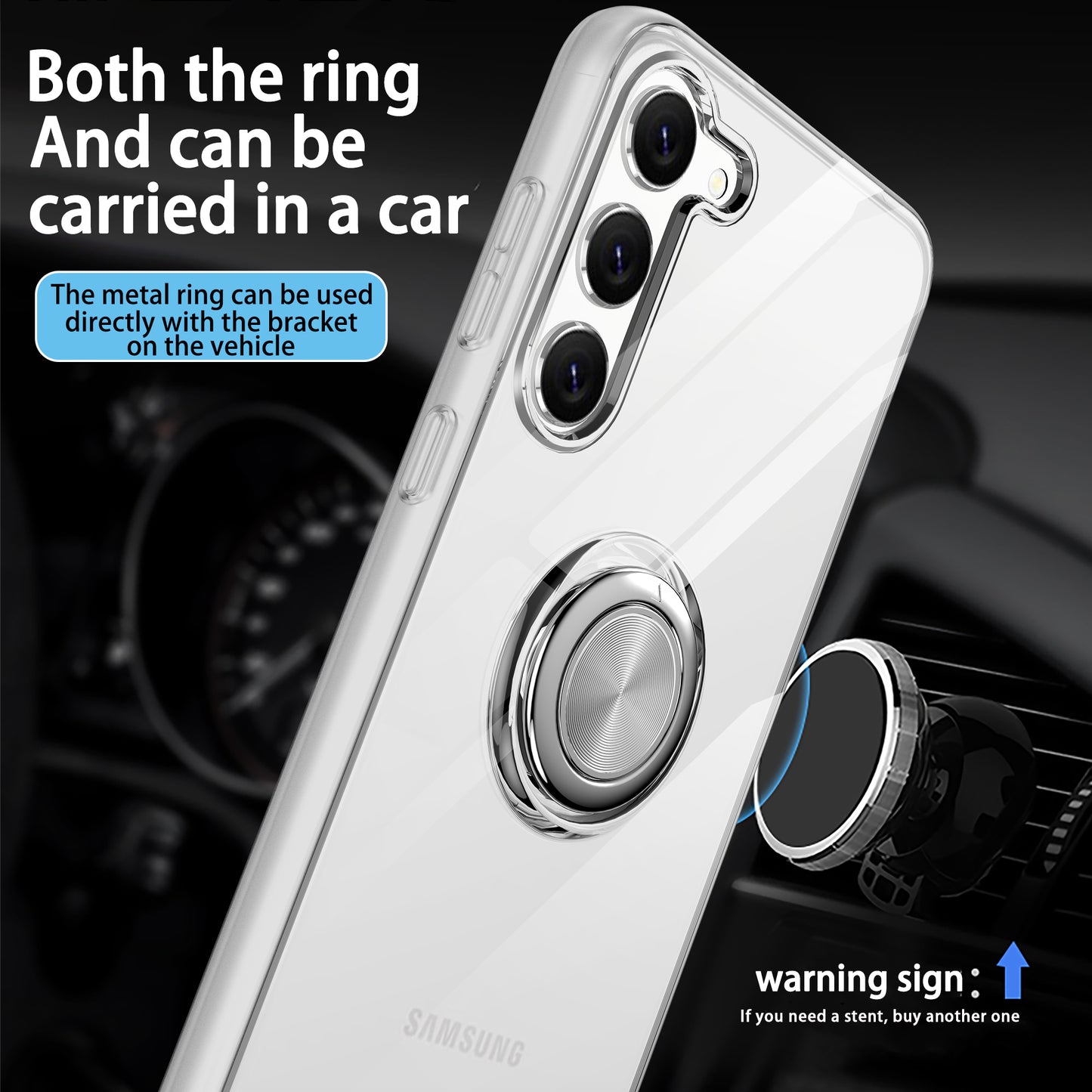 For Samsung Galaxy S24 Phone Case Kickstand Clear TPU Cover Support Car Mount