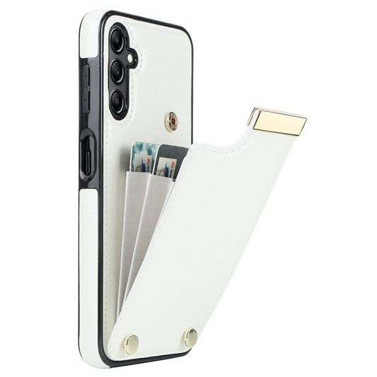 For Samsung Galaxy A54 5G Cell Phone Case Card Holder TPU+PU Leather Hardware Decor Shell - White