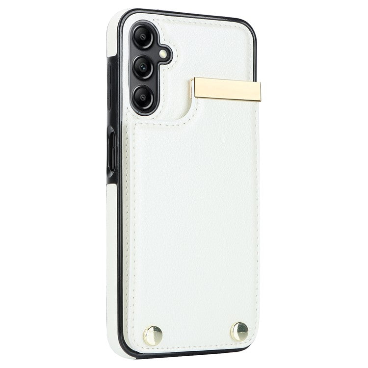 For Samsung Galaxy A54 5G Cell Phone Case Card Holder TPU+PU Leather Hardware Decor Shell - White