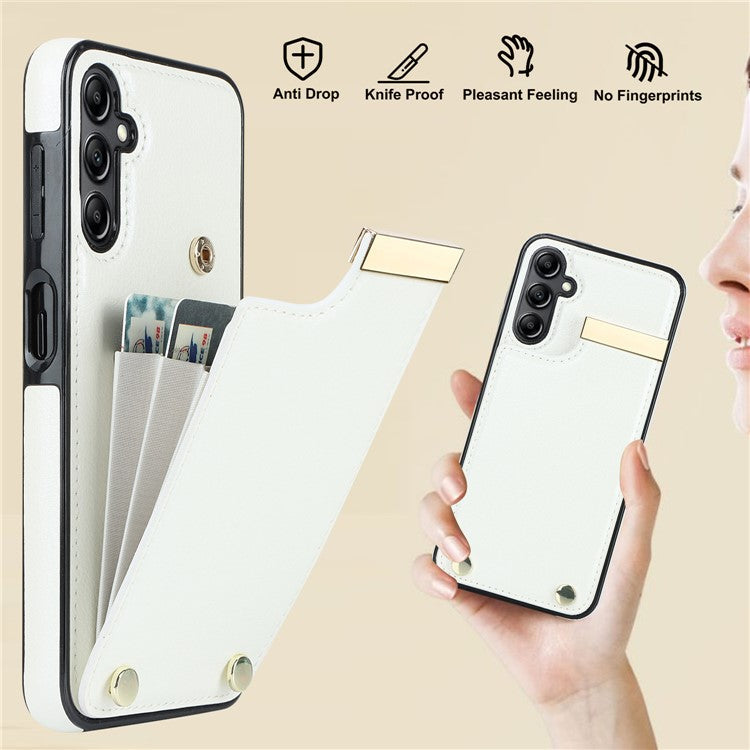 For Samsung Galaxy A54 5G Cell Phone Case Card Holder TPU+PU Leather Hardware Decor Shell - White