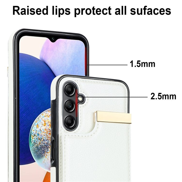 For Samsung Galaxy A54 5G Cell Phone Case Card Holder TPU+PU Leather Hardware Decor Shell - White