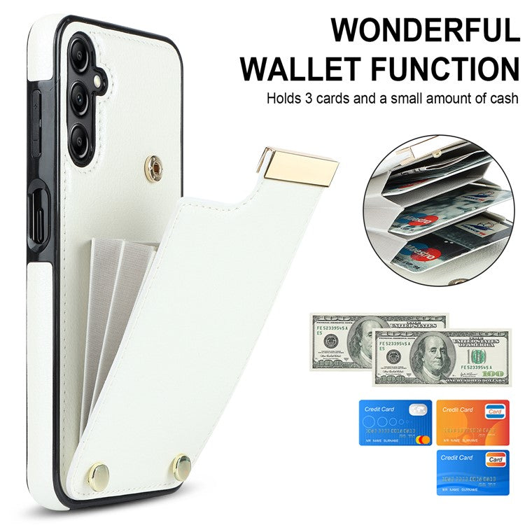 For Samsung Galaxy A54 5G Cell Phone Case Card Holder TPU+PU Leather Hardware Decor Shell - White