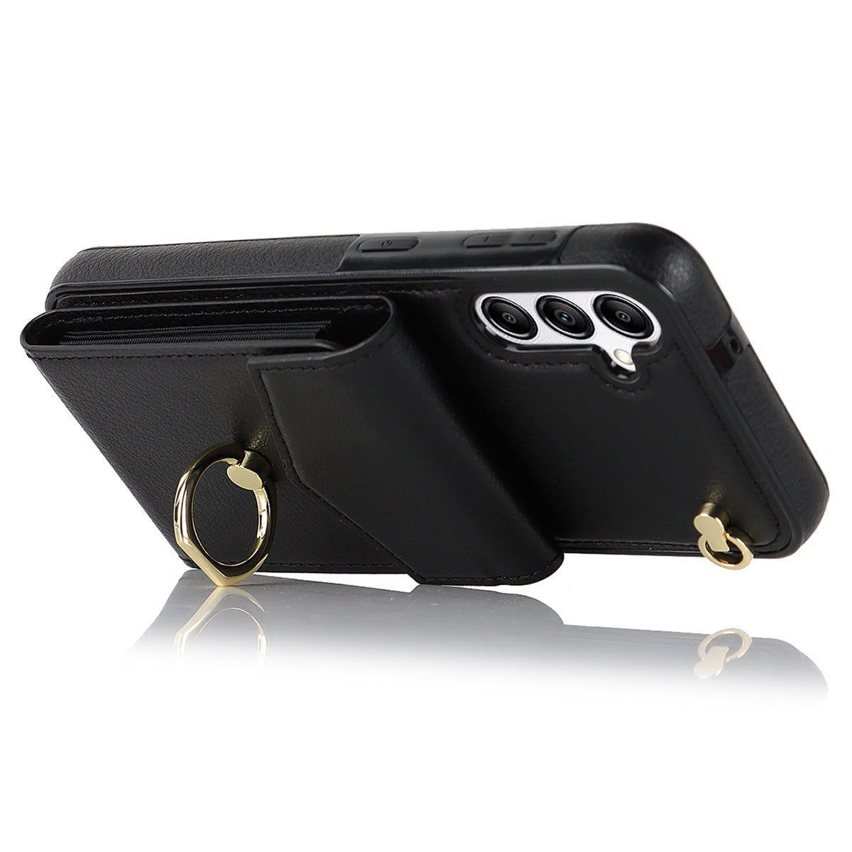 For Samsung Galaxy S24 Cover Accordion Card Bag PU Leather+TPU Anti-drop Cell Phone Case with Strap - Black