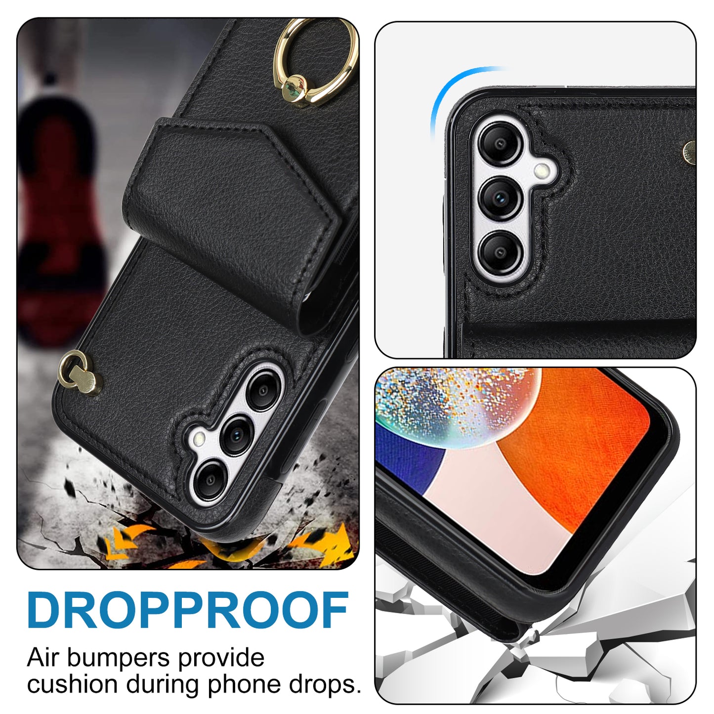 For Samsung Galaxy S24 Cover Accordion Card Bag PU Leather+TPU Anti-drop Cell Phone Case with Strap - Black