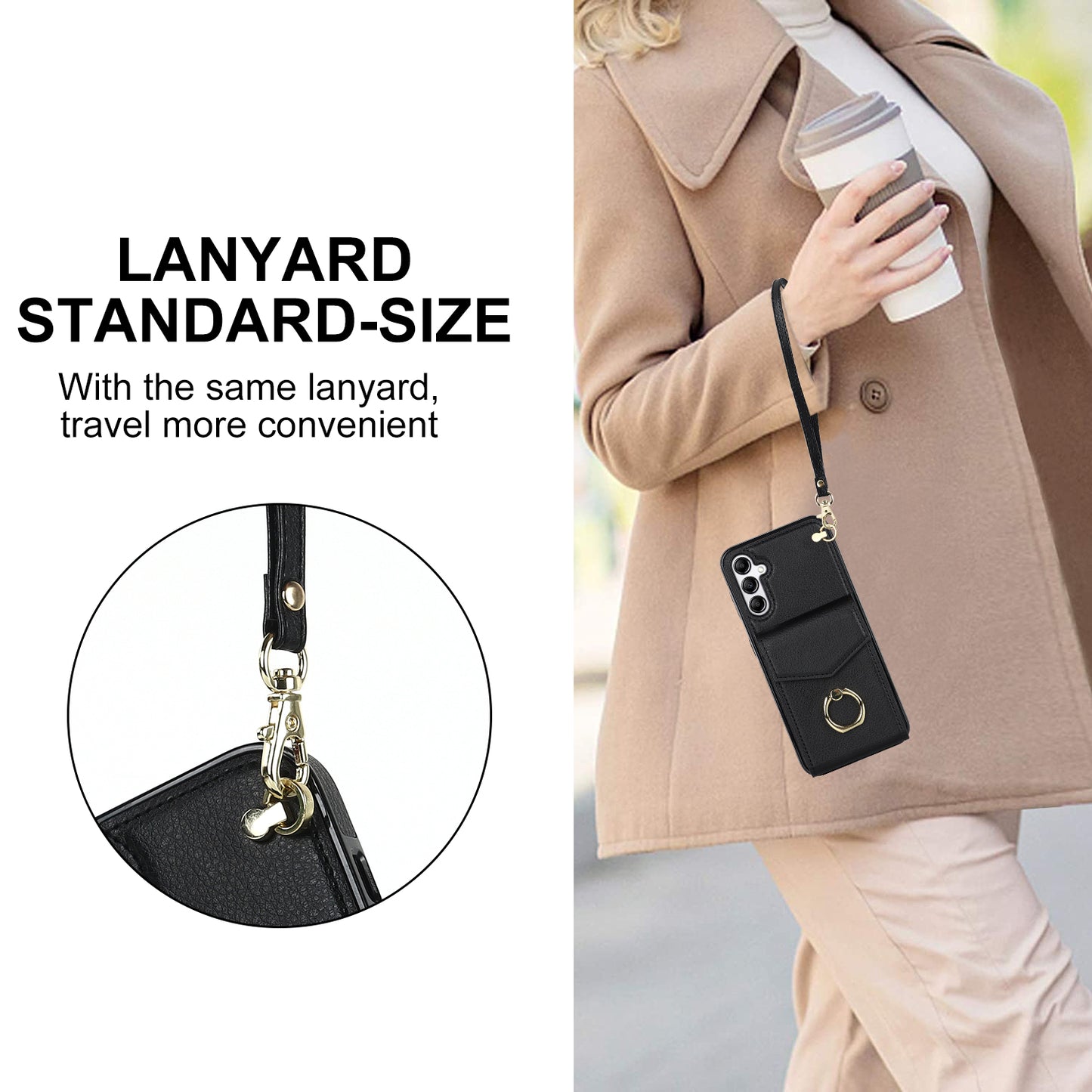 For Samsung Galaxy S24 Cover Accordion Card Bag PU Leather+TPU Anti-drop Cell Phone Case with Strap - Black
