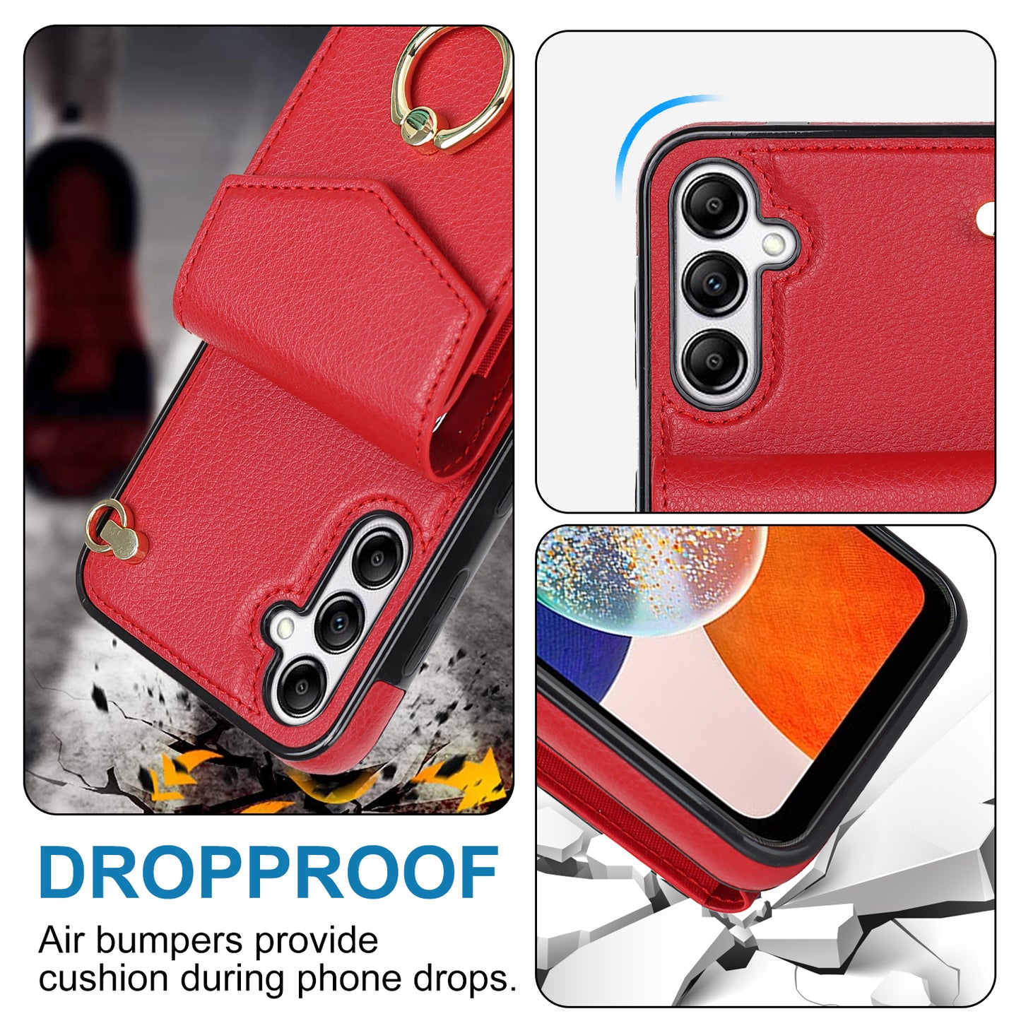 For Samsung Galaxy S24 Cover Accordion Card Bag PU Leather+TPU Anti-drop Cell Phone Case with Strap - Red