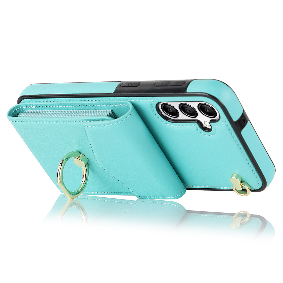 For Samsung Galaxy S24+ Cell Phone Case PU Leather+TPU Shockproof Kickstand Cover with Card Bag - Mint Green