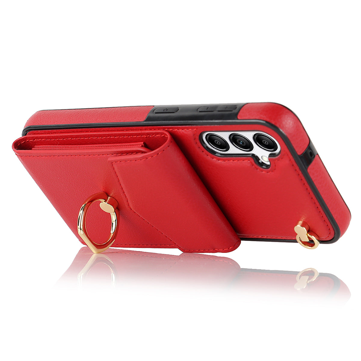 For Samsung Galaxy S24+ Cell Phone Case PU Leather+TPU Shockproof Kickstand Cover with Card Bag - Red