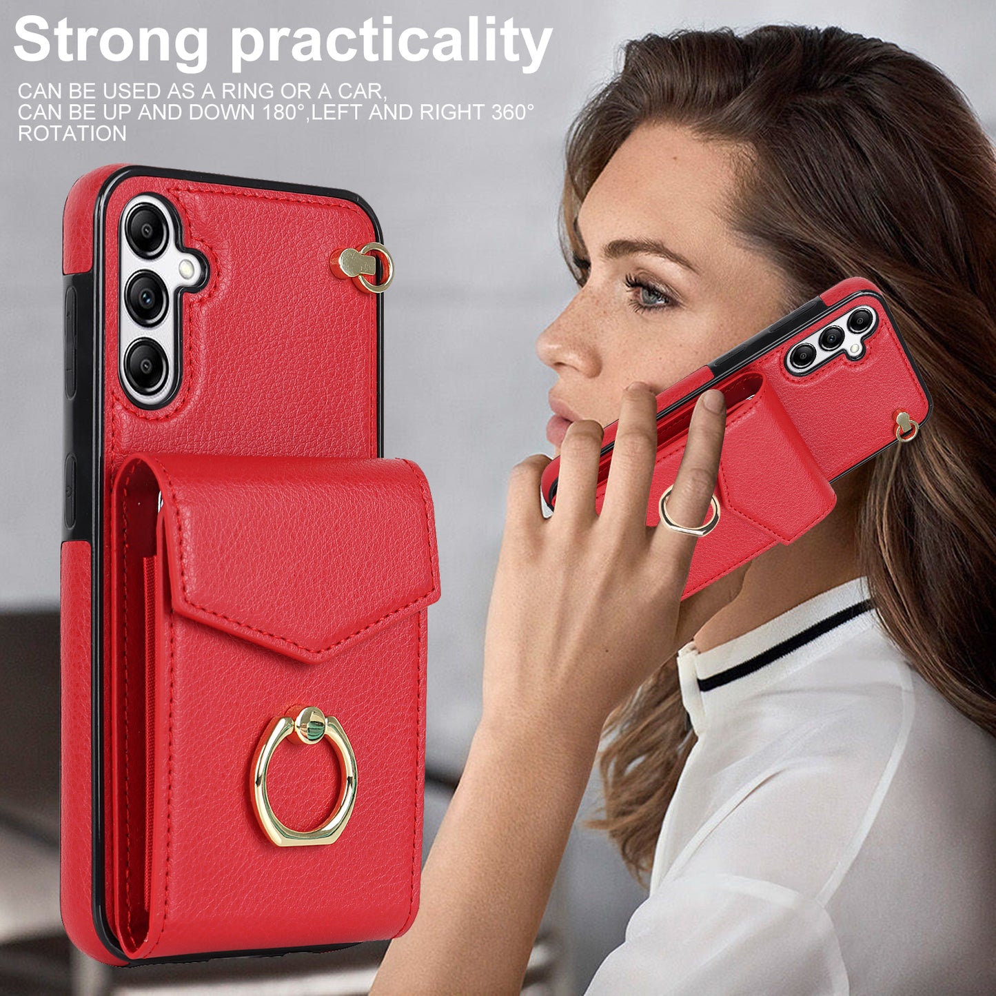 For Samsung Galaxy S24+ Cell Phone Case PU Leather+TPU Shockproof Kickstand Cover with Card Bag - Red