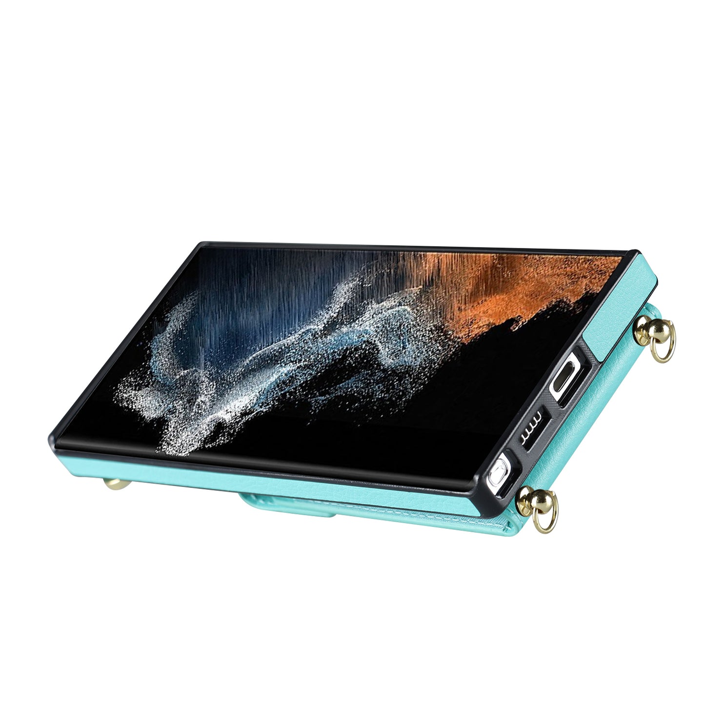 For Samsung Galaxy S24 Ultra Cell Phone Case Accordion Card Bag Ring Kickstand Back Cover - Mint Green