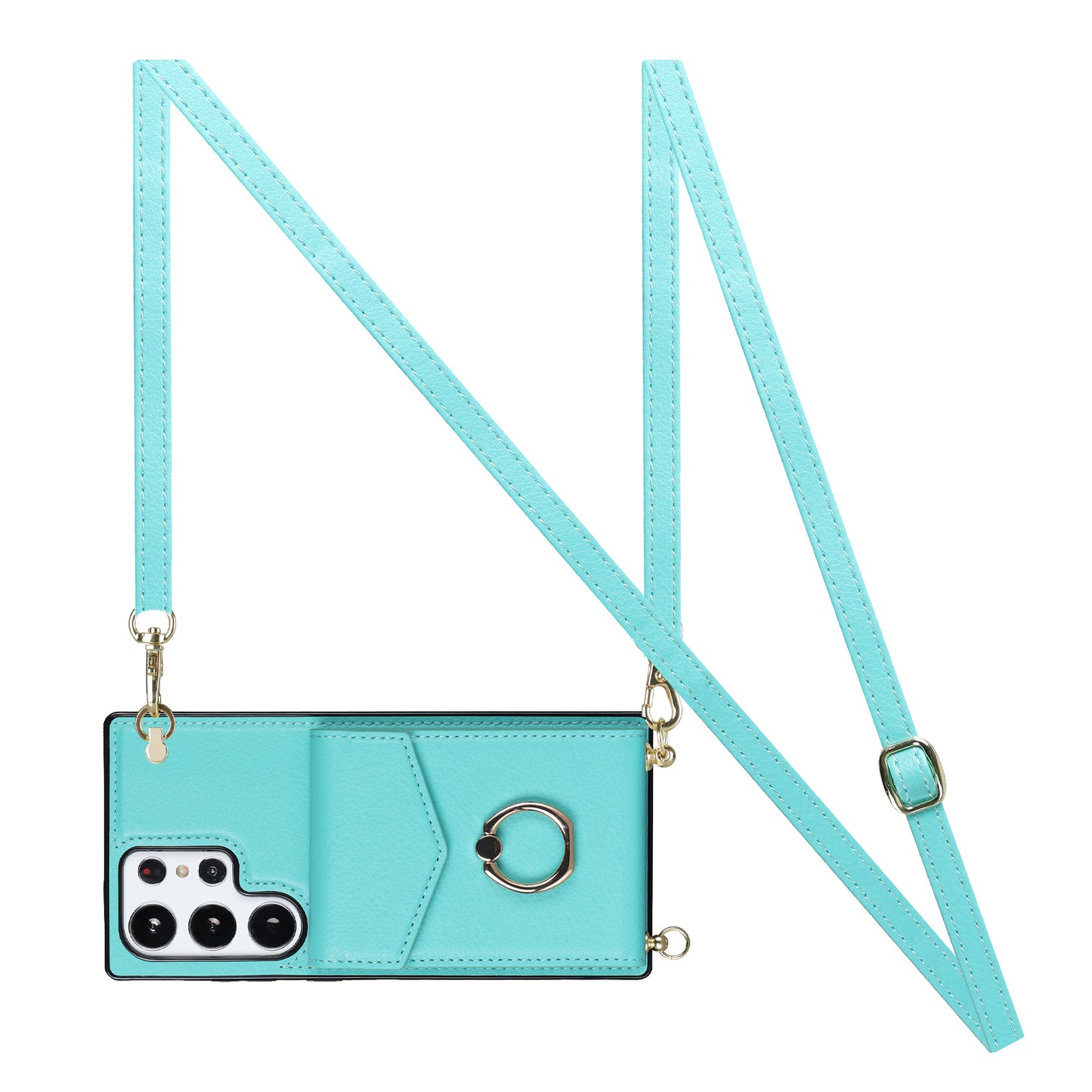 For Samsung Galaxy S24 Ultra Cell Phone Case Accordion Card Bag Ring Kickstand Back Cover - Mint Green