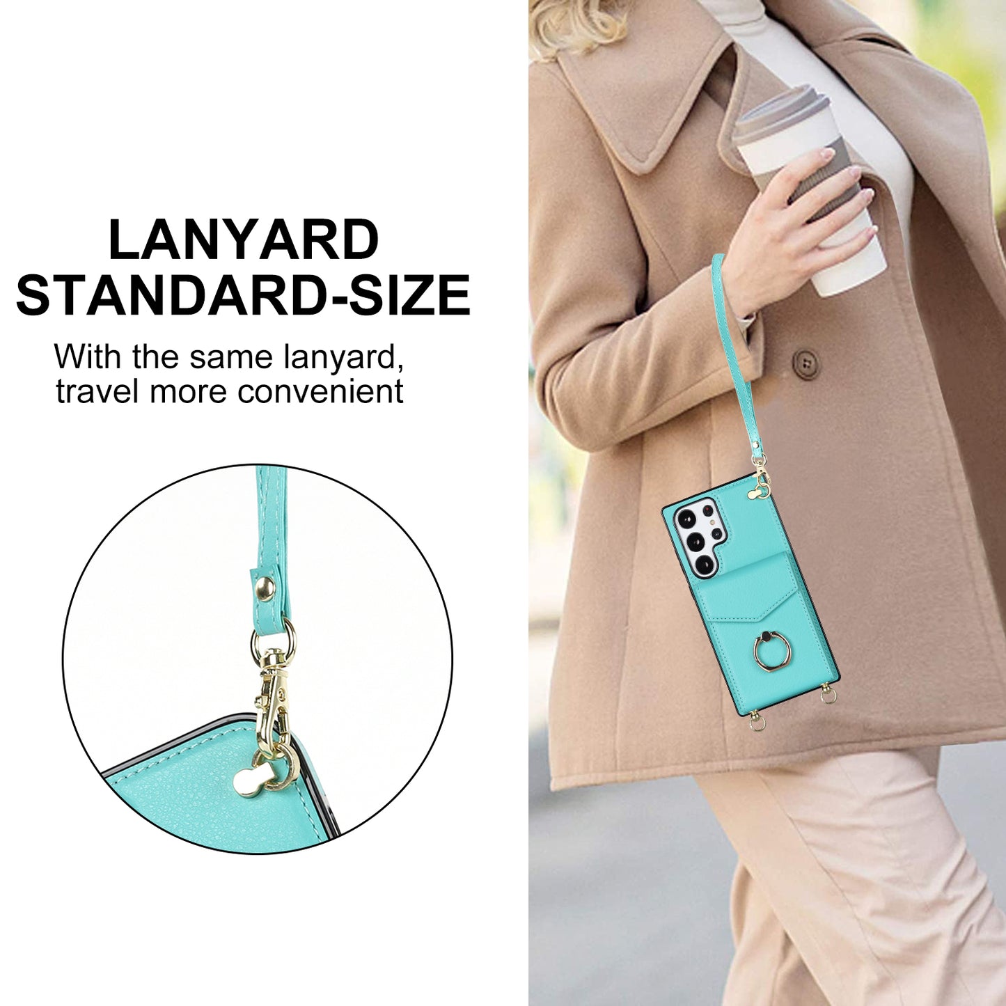 For Samsung Galaxy S24 Ultra Cell Phone Case Accordion Card Bag Ring Kickstand Back Cover - Mint Green