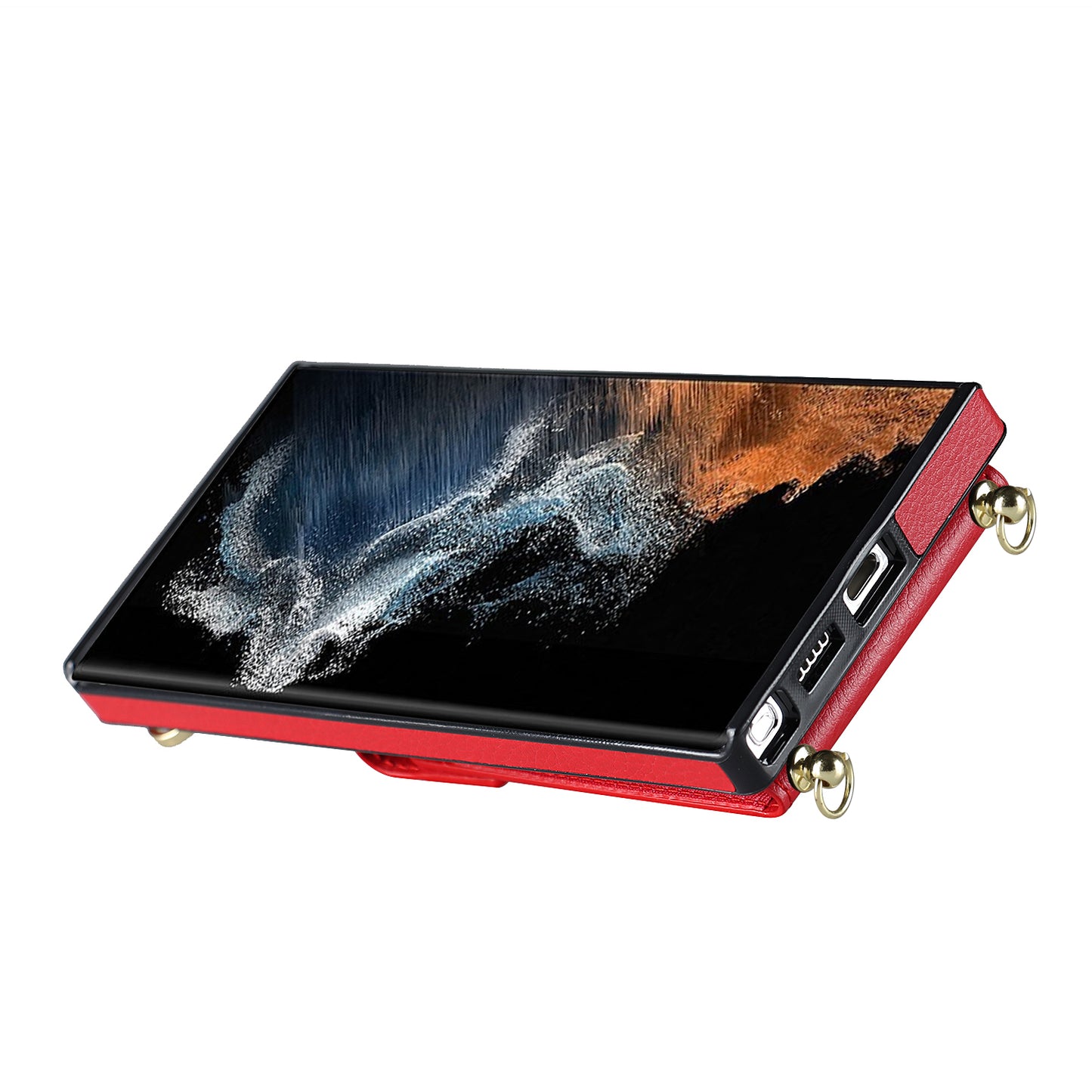 For Samsung Galaxy S24 Ultra Cell Phone Case Accordion Card Bag Ring Kickstand Back Cover - Red