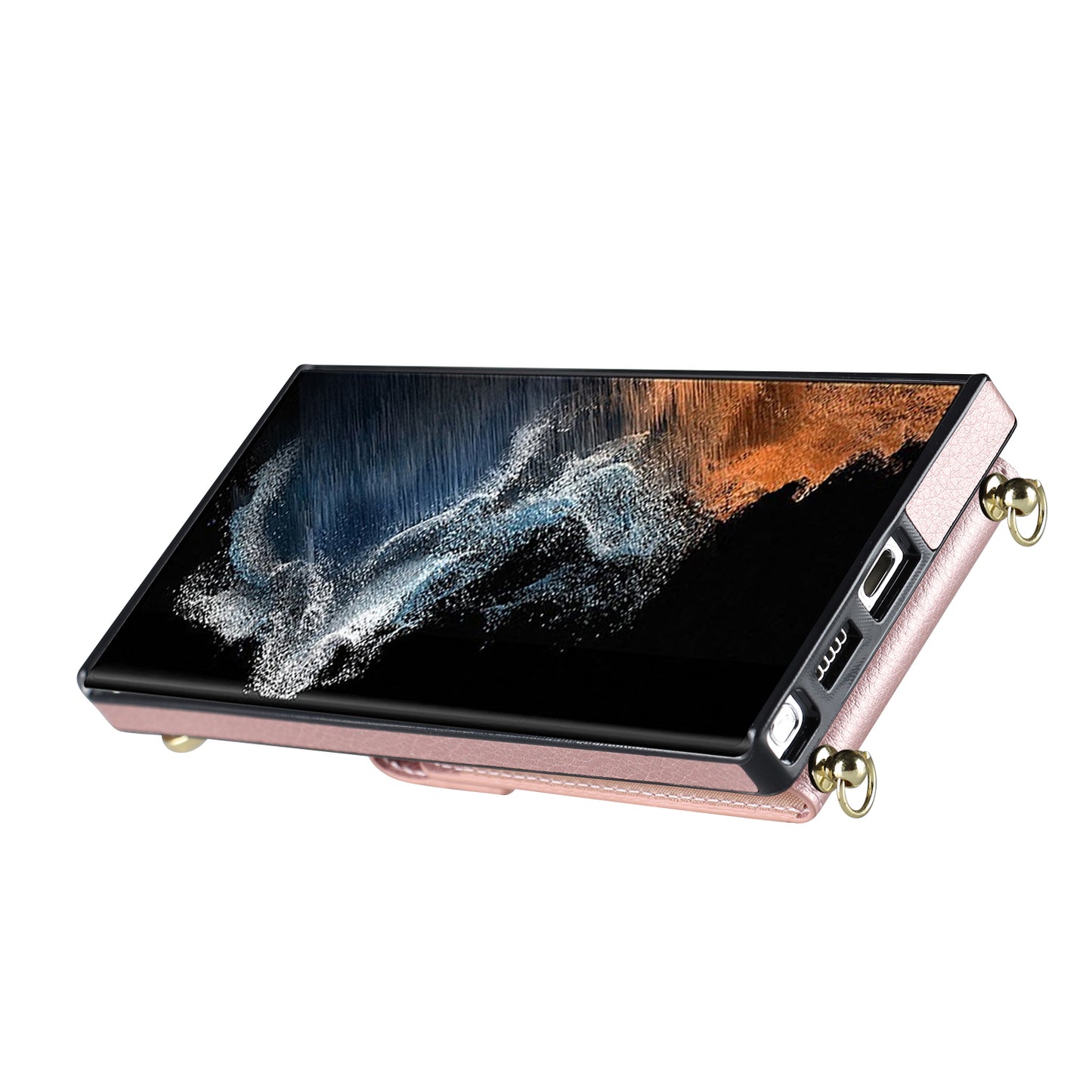 For Samsung Galaxy S24 Ultra Cell Phone Case Accordion Card Bag Ring Kickstand Back Cover - Rose Gold