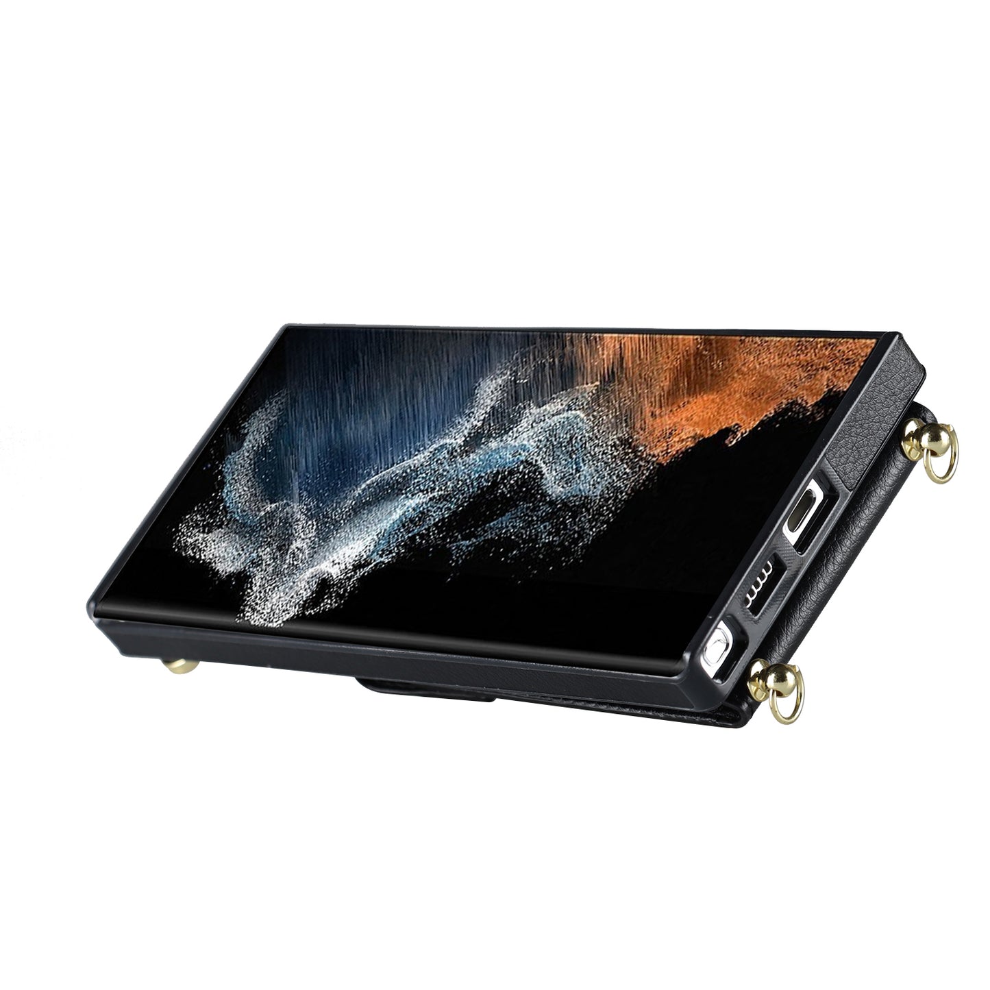 For Samsung Galaxy S24 Ultra Cell Phone Case Accordion Card Bag Ring Kickstand Back Cover - Black