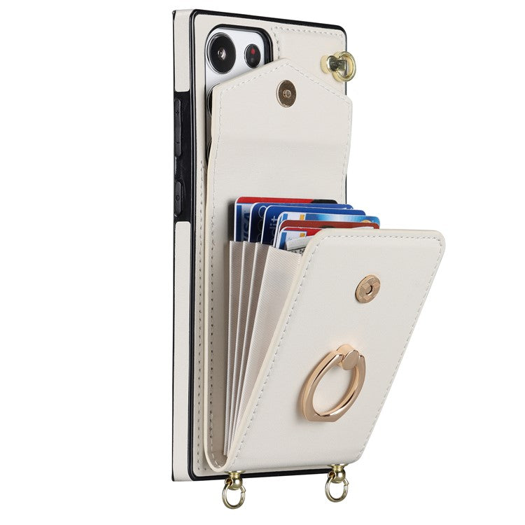 For Samsung Galaxy S23 Ultra Case PU Leather+TPU Kickstand Phone Cover with Shoulder and Wrist Straps - Beige